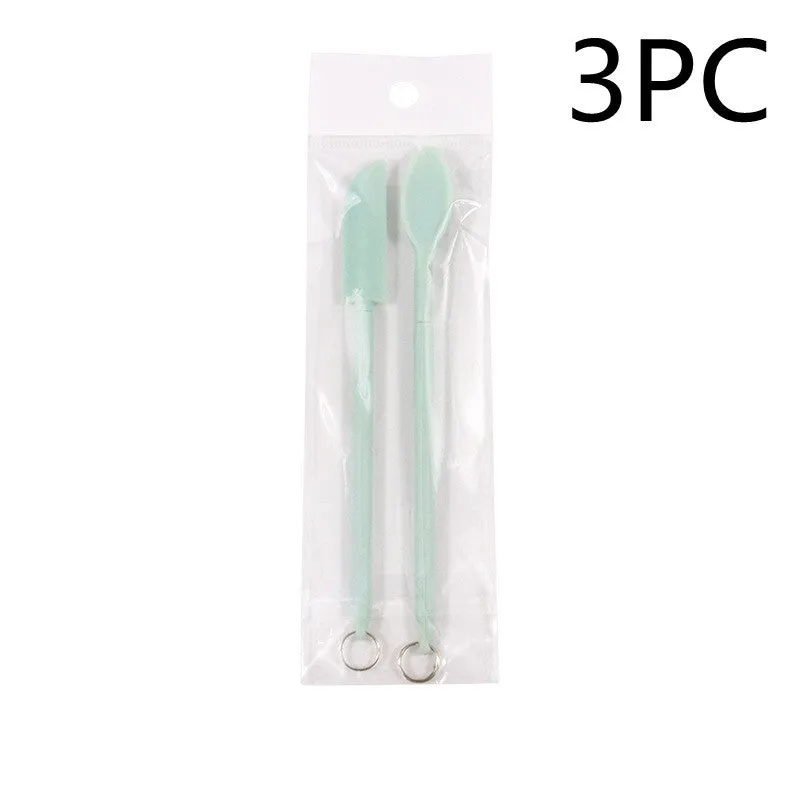 Cosmetic silicone spatula mini retractable extended mask brush with scraper in pink two-piece suit