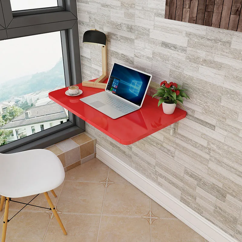 Folding wall hanging table with solid wood particle board tabletop and metal bracket in black colour