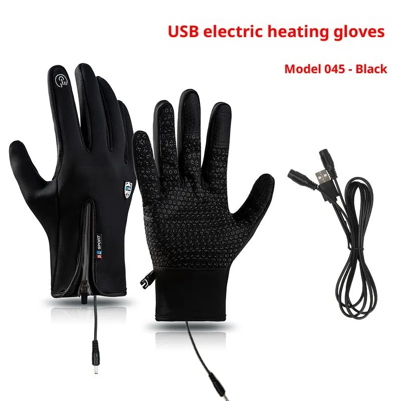 USB heated cycling gloves in black with reflective elements and non-slip palms for winter outdoor sports