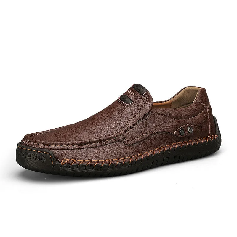 Handmade men's leather outdoor walking shoes, lace-up, flat rubber sole, available in black leather, sizes 38-48