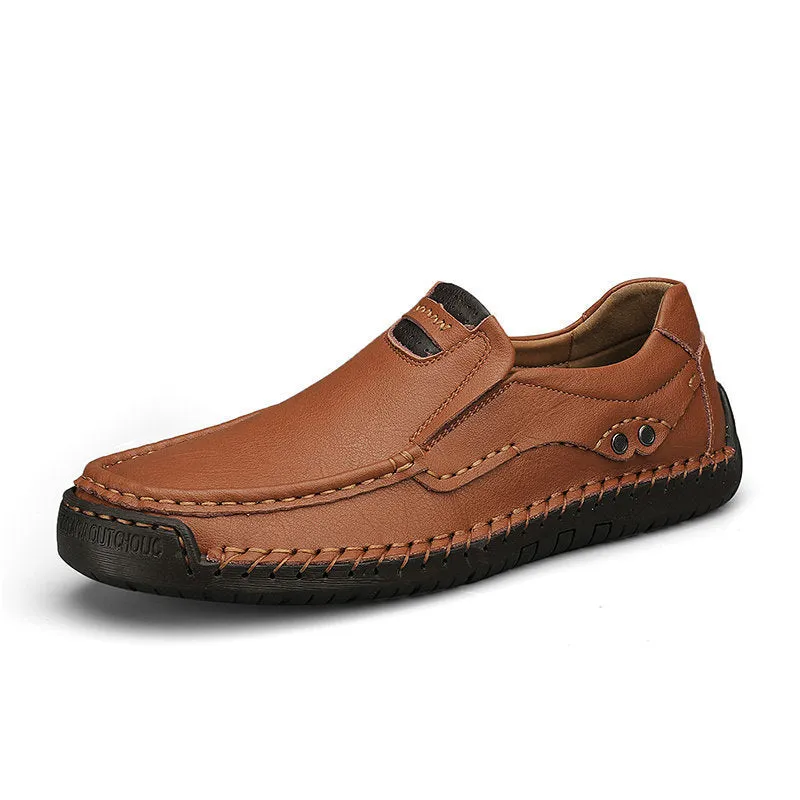 Handmade men's leather outdoor walking shoes, lace-up, flat rubber sole, available in black leather, sizes 38-48