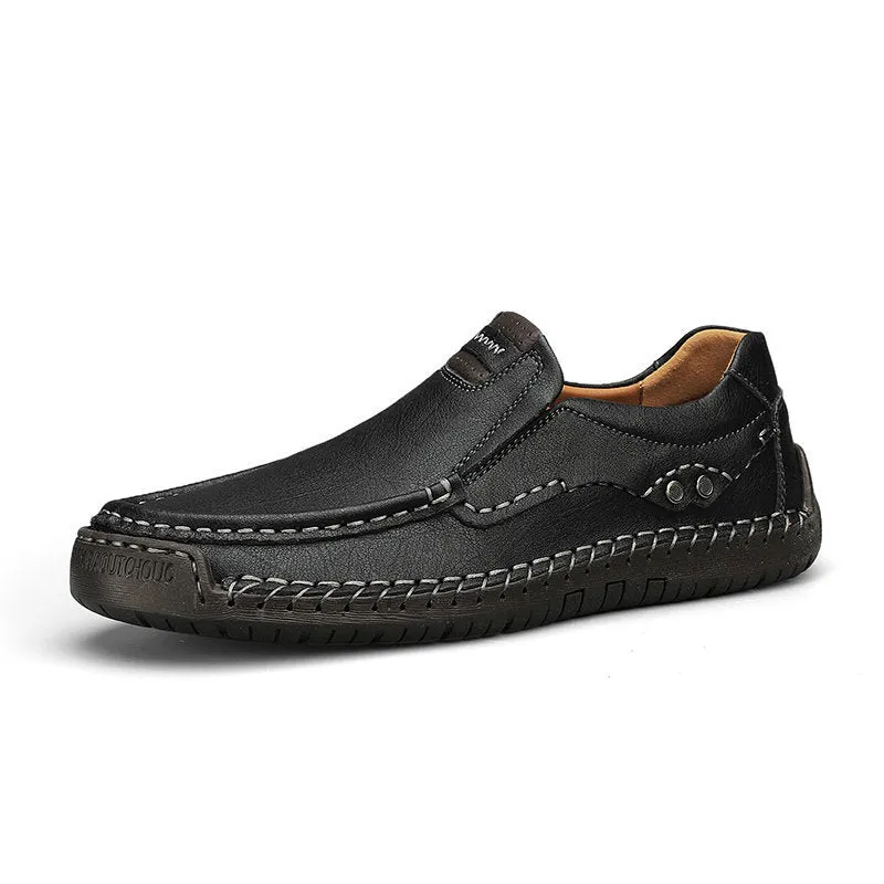 Handmade men's leather outdoor walking shoes, lace-up, flat rubber sole, available in black leather, sizes 38-48