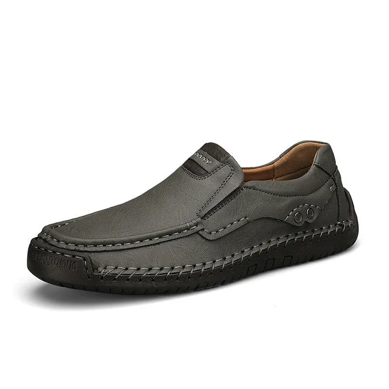 Handmade men's leather outdoor walking shoes, lace-up, flat rubber sole, available in black leather, sizes 38-48