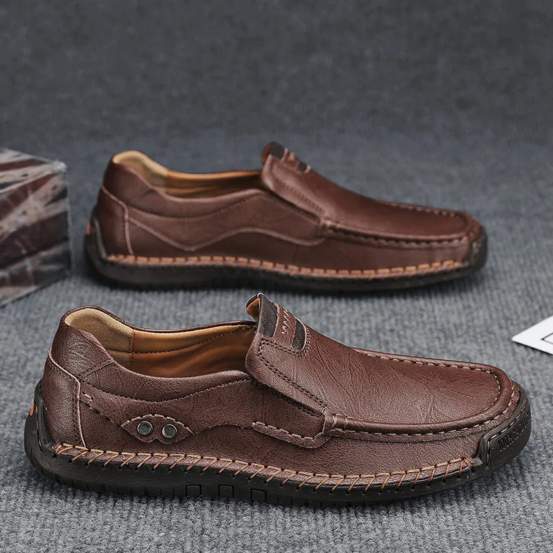 Handmade men's leather outdoor walking shoes, lace-up, flat rubber sole, available in black leather, sizes 38-48
