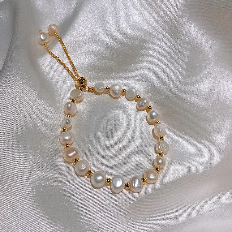 Baroque freshwater pearl zircon bracelet for women with geometric inlaid design and magnetic clasp