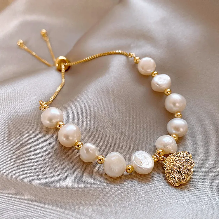 Baroque freshwater pearl zircon bracelet for women with geometric inlaid design and magnetic clasp
