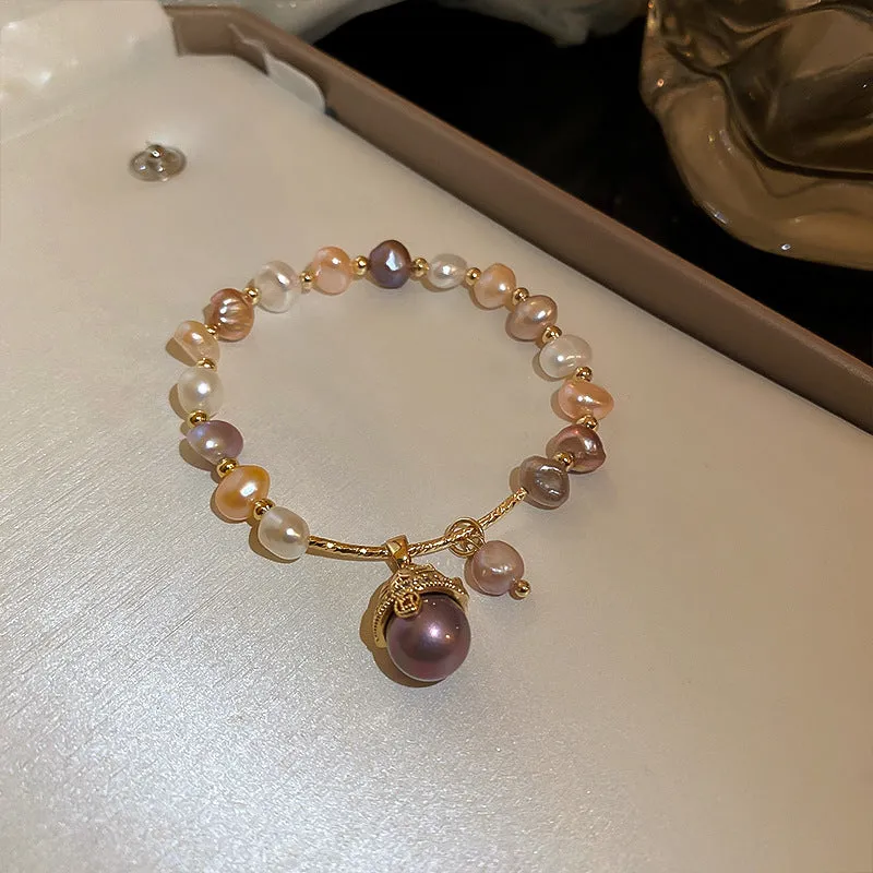 Baroque freshwater pearl zircon bracelet for women with geometric inlaid design and magnetic clasp