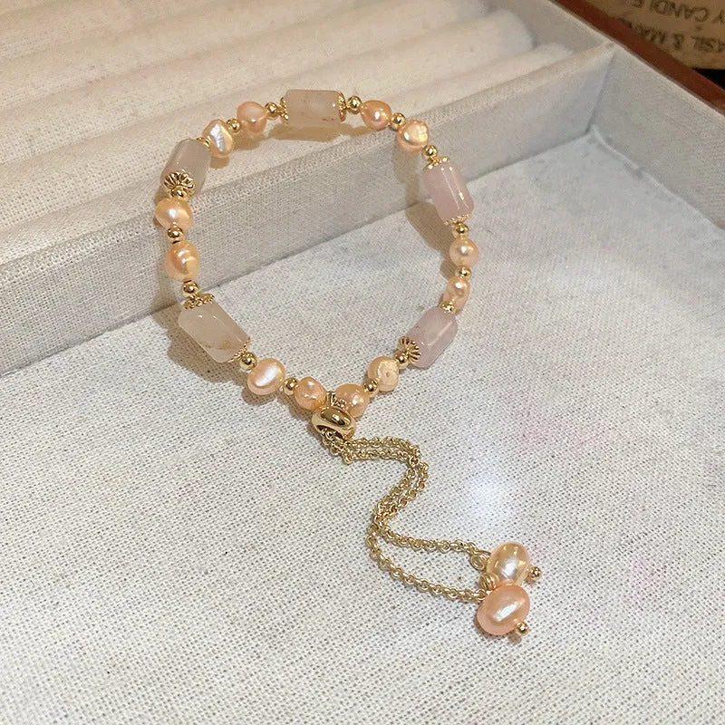 Baroque freshwater pearl zircon bracelet for women with geometric inlaid design and magnetic clasp