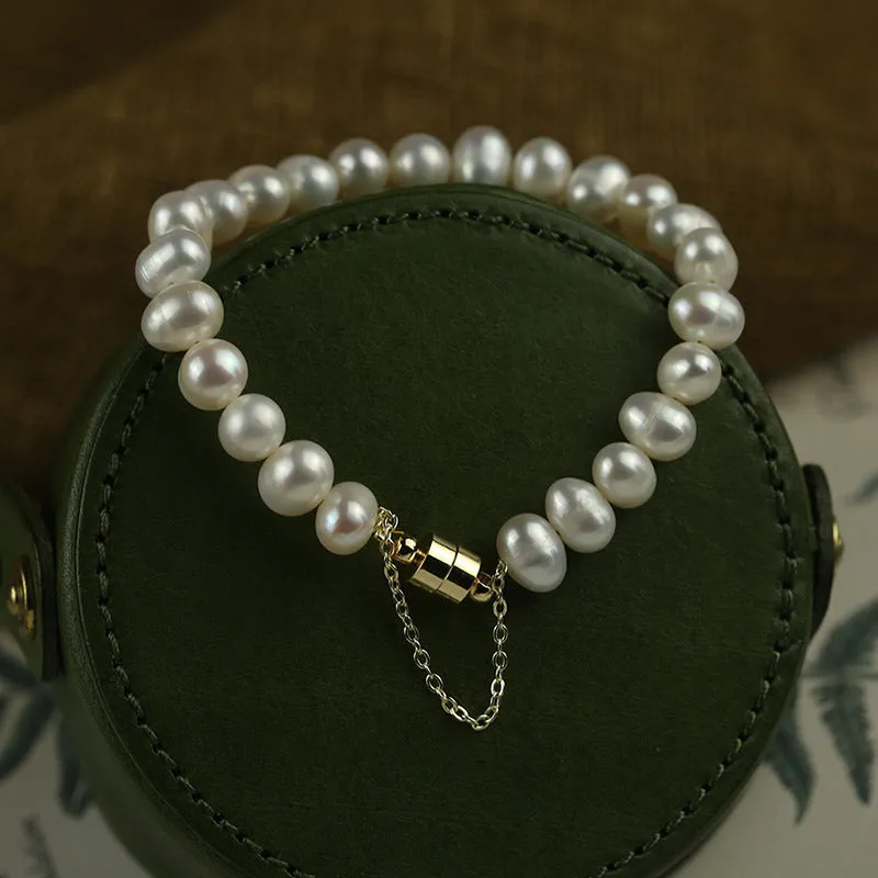 Baroque freshwater pearl zircon bracelet for women with geometric inlaid design and magnetic clasp