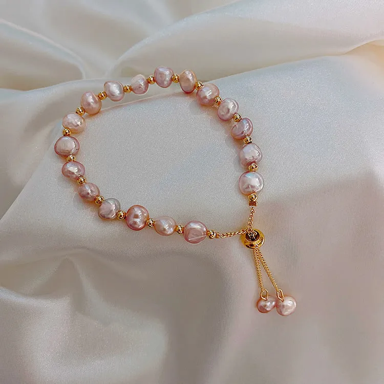 Baroque freshwater pearl zircon bracelet for women with geometric inlaid design and magnetic clasp