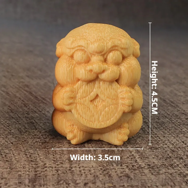 Solid bamboo carving ornament traditional Take Money style 4.5cm height decorative figurine
