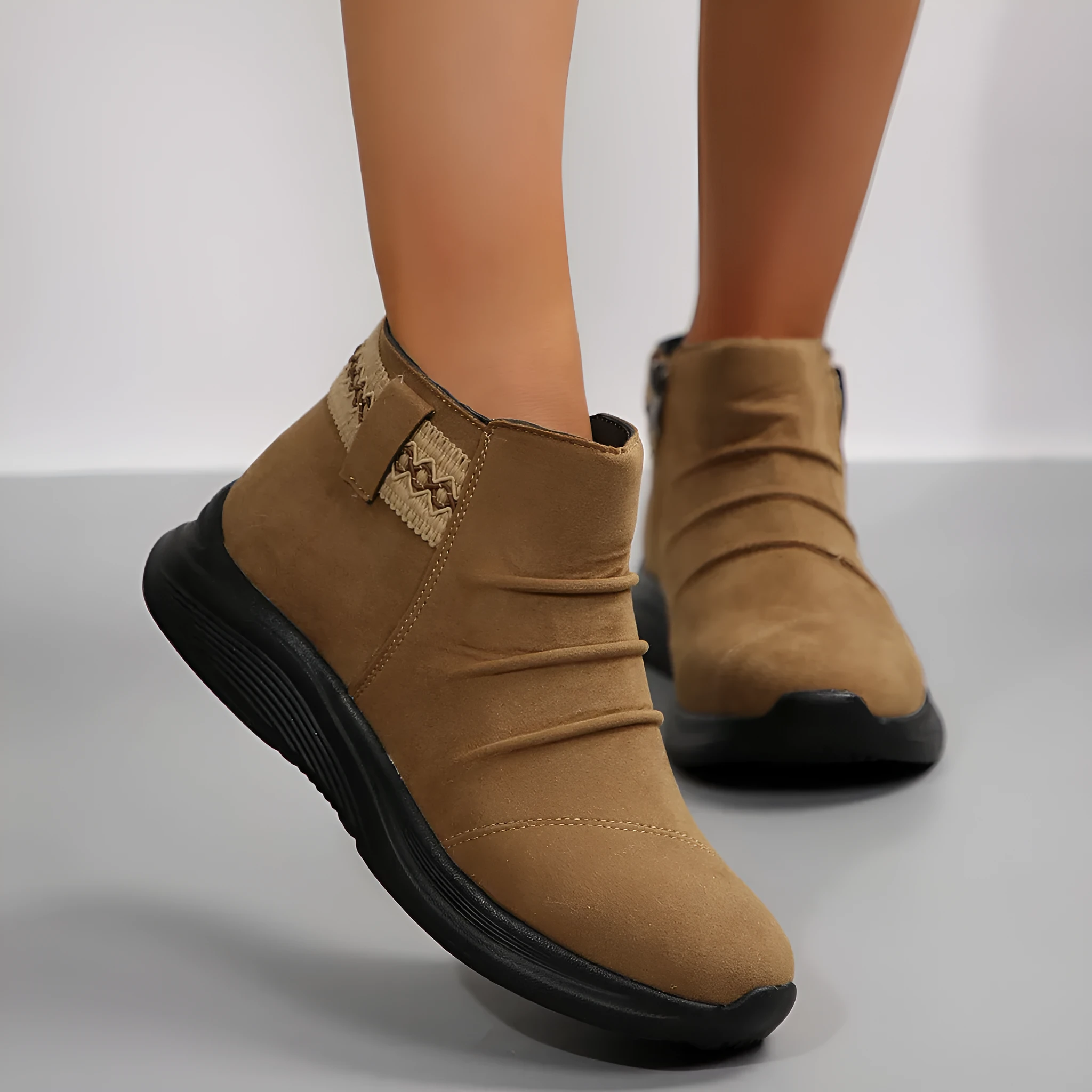Women's frosted Martin boots round toe platform flat heel side zipper cowhide matte leather black