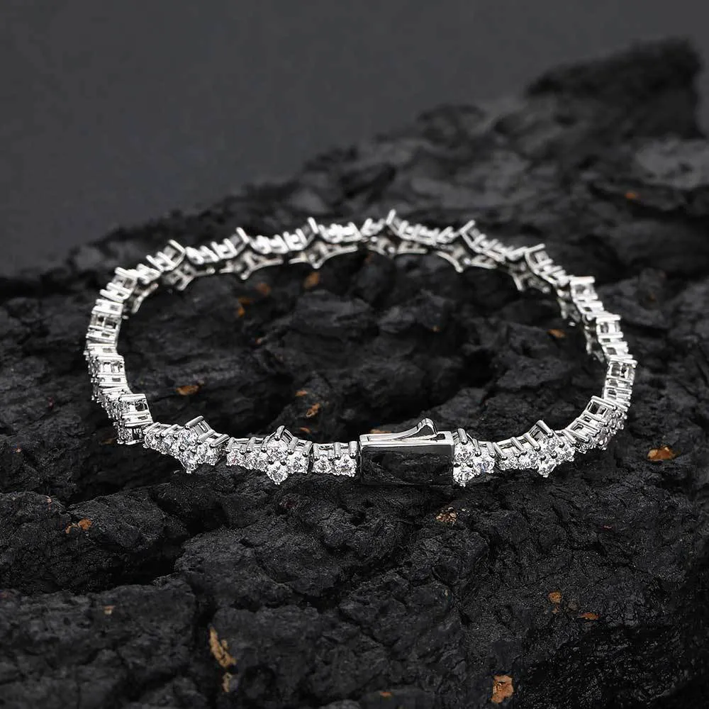 Copper hip hop bracelet with inlaid zircon in gold 6.5mm width geometric chain design