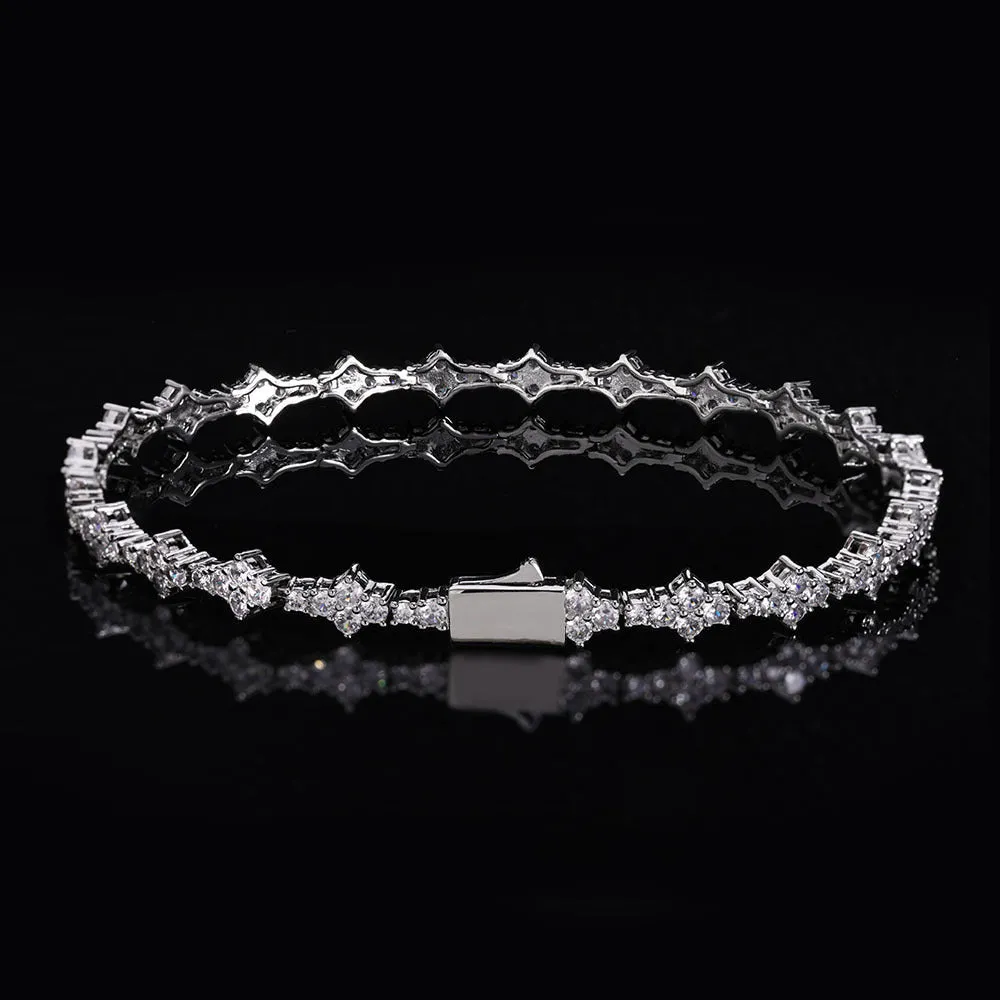 Copper hip hop bracelet with inlaid zircon in gold 6.5mm width geometric chain design