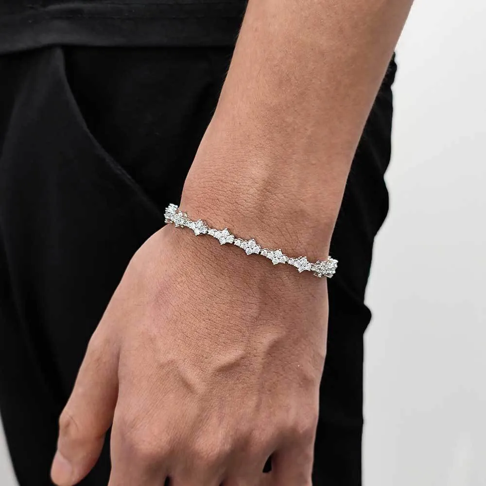 Copper hip hop bracelet with inlaid zircon in gold 6.5mm width geometric chain design