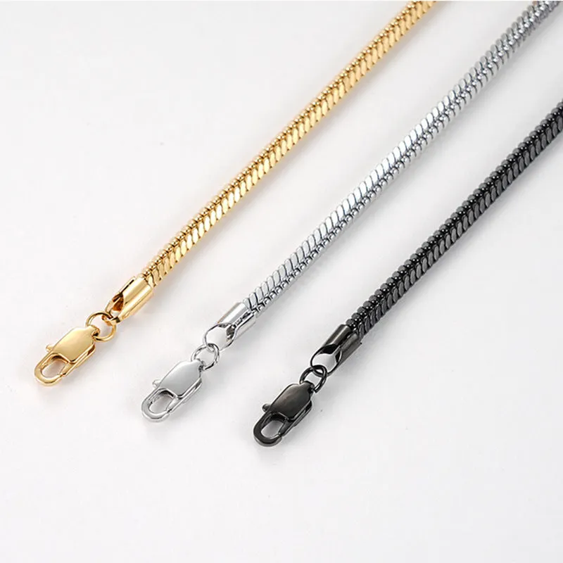 Stainless steel snake chain bracelet in silver tone, geometric line design with electroplated finish