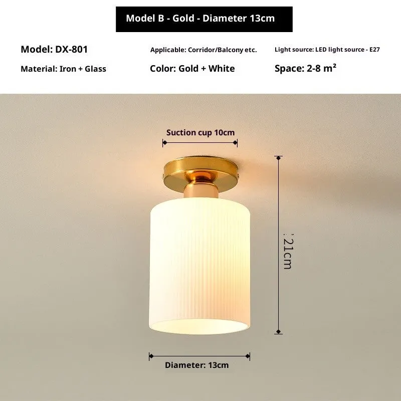 Nordic wrought iron glass ceiling lamp 8W E27 for balcony aisle simple style black finish