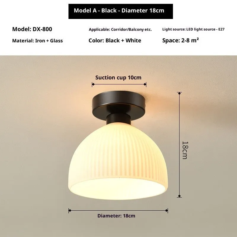Nordic wrought iron glass ceiling lamp 8W E27 for balcony aisle simple style black finish