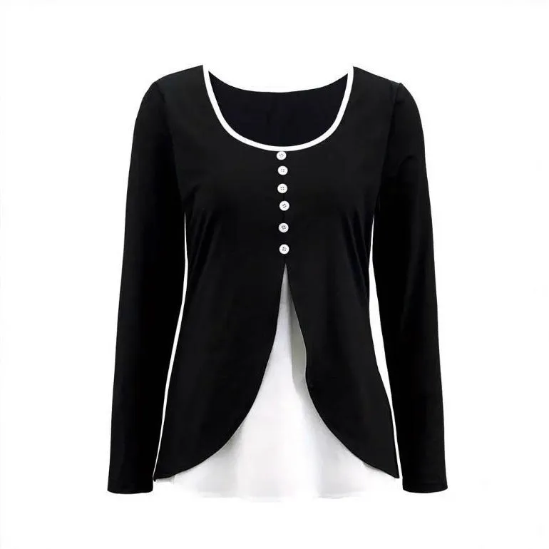 Casual contrast colour women's two-piece long-sleeved T-shirt in slim fit style