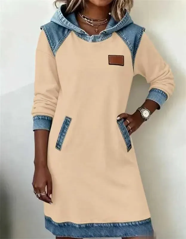 Ladies colour block hoodie skirt with contrast stitching and raglan sleeves in peacock green