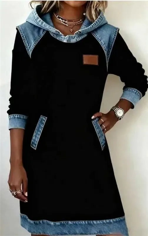 Ladies colour block hoodie skirt with contrast stitching and raglan sleeves in peacock green