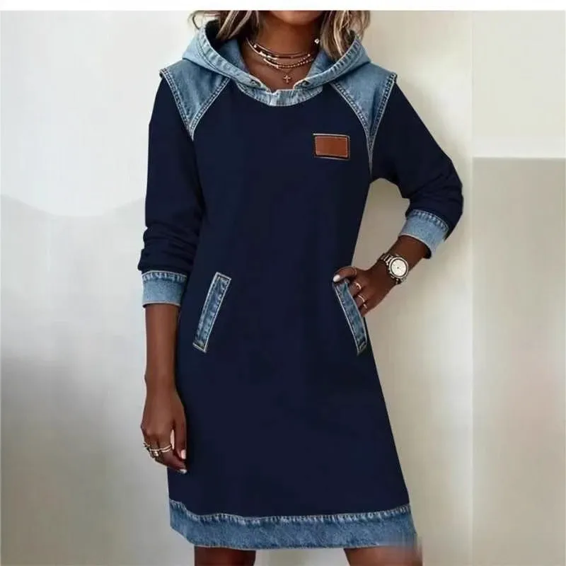 Ladies colour block hoodie skirt with contrast stitching and raglan sleeves in peacock green