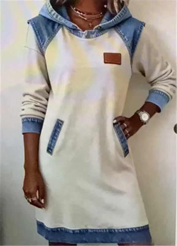 Ladies colour block hoodie skirt with contrast stitching and raglan sleeves in peacock green