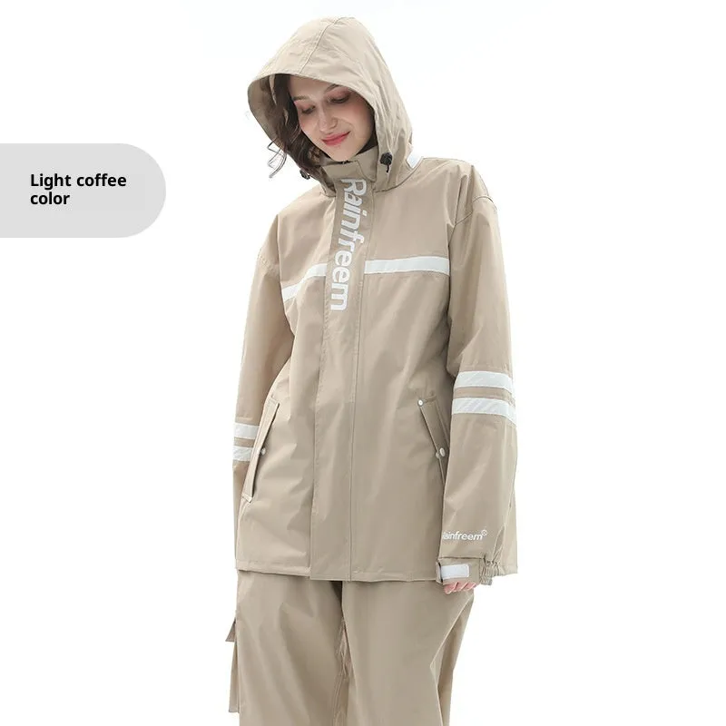 Double-layer riding raincoat and pants set in cherry blossom pink for adults