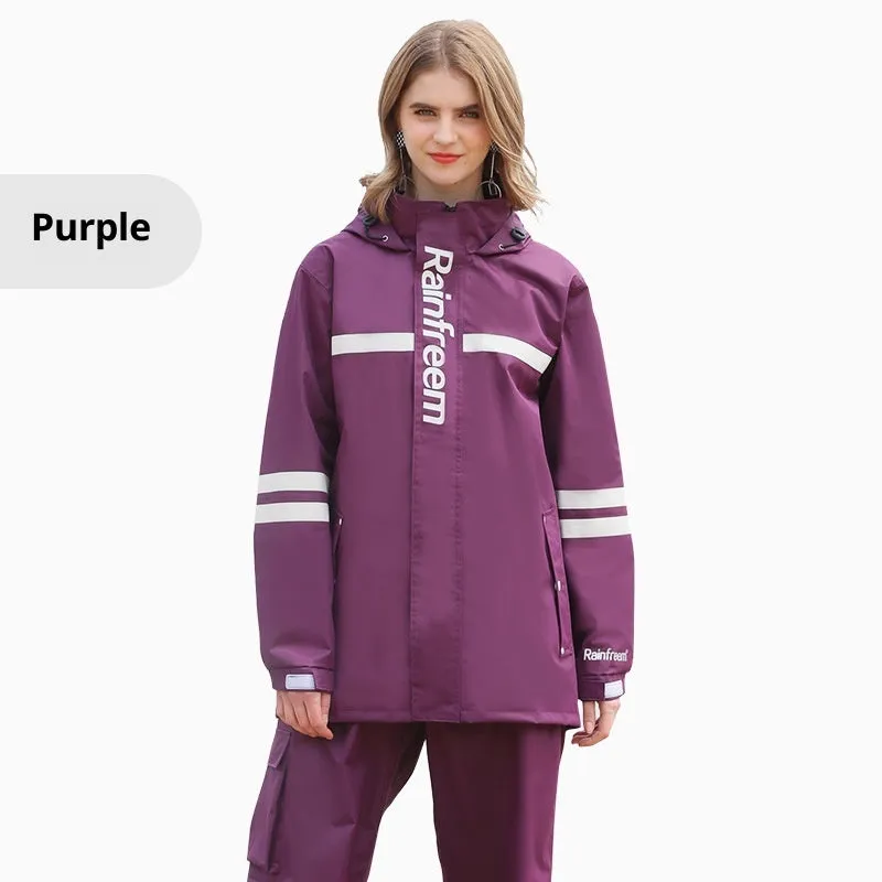 Double-layer riding raincoat and pants set in cherry blossom pink for adults