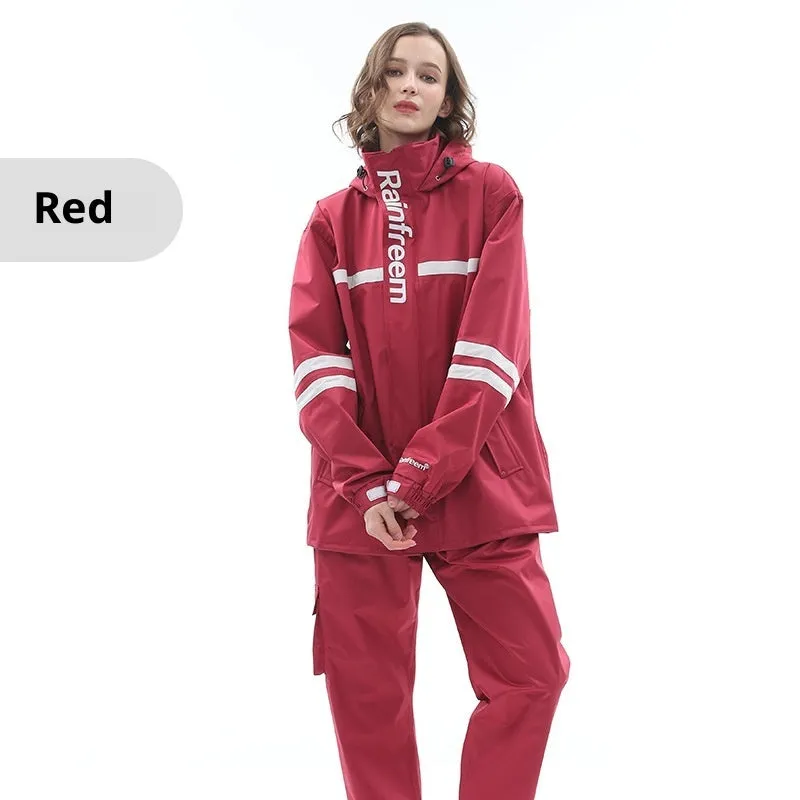 Double-layer riding raincoat and pants set in cherry blossom pink for adults