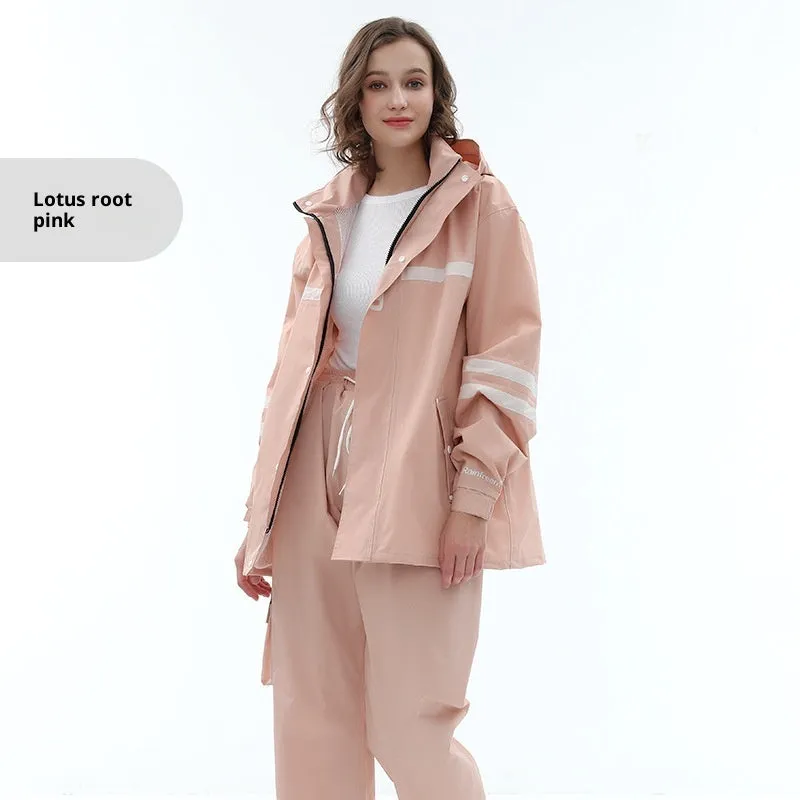 Double-layer riding raincoat and pants set in cherry blossom pink for adults