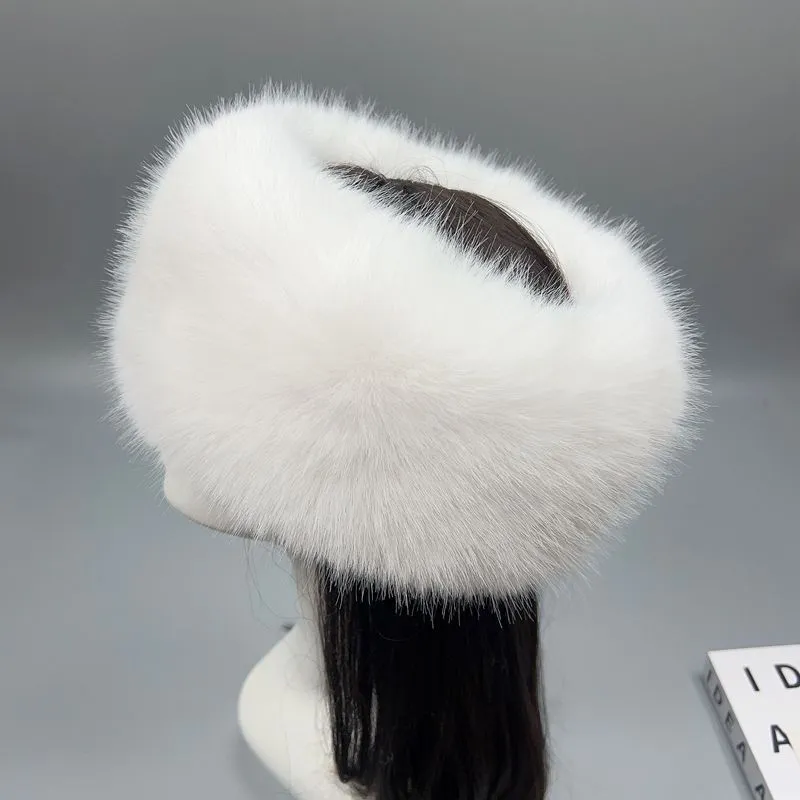 Knitted acrylic winter hat in white with dome crown and XINGX element, elastic inside for average size