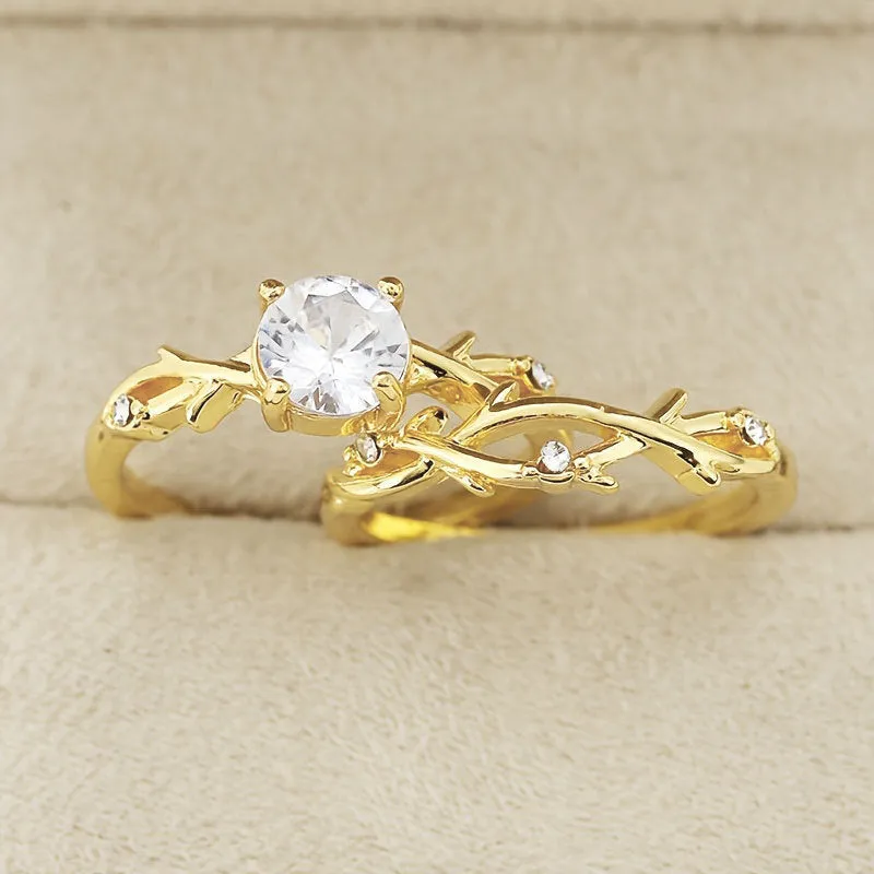 Rose gold simulation diamond couple rings in geometric design on copper band