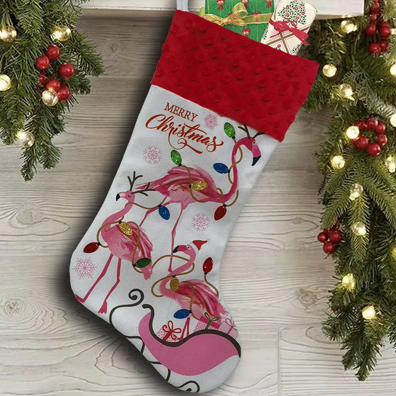 Flamingo design cloth Christmas stocking, 46cm long, in one of three colourful American styles.