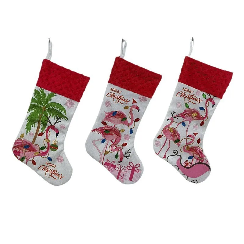 Flamingo design cloth Christmas stocking, 46cm long, in one of three colourful American styles.