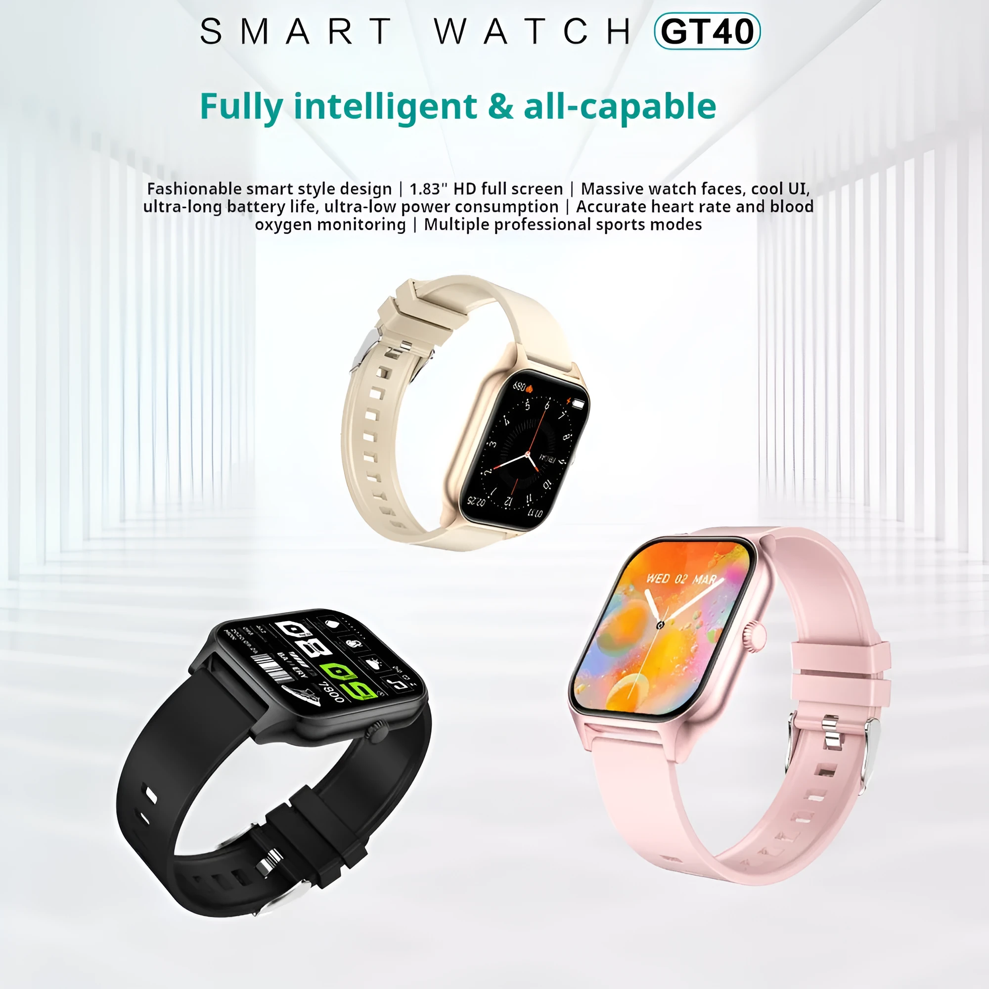 Multi-sport mode watch with custom dial, sleep monitoring, step counting, rose gold alloy case 12mm thickness gift box