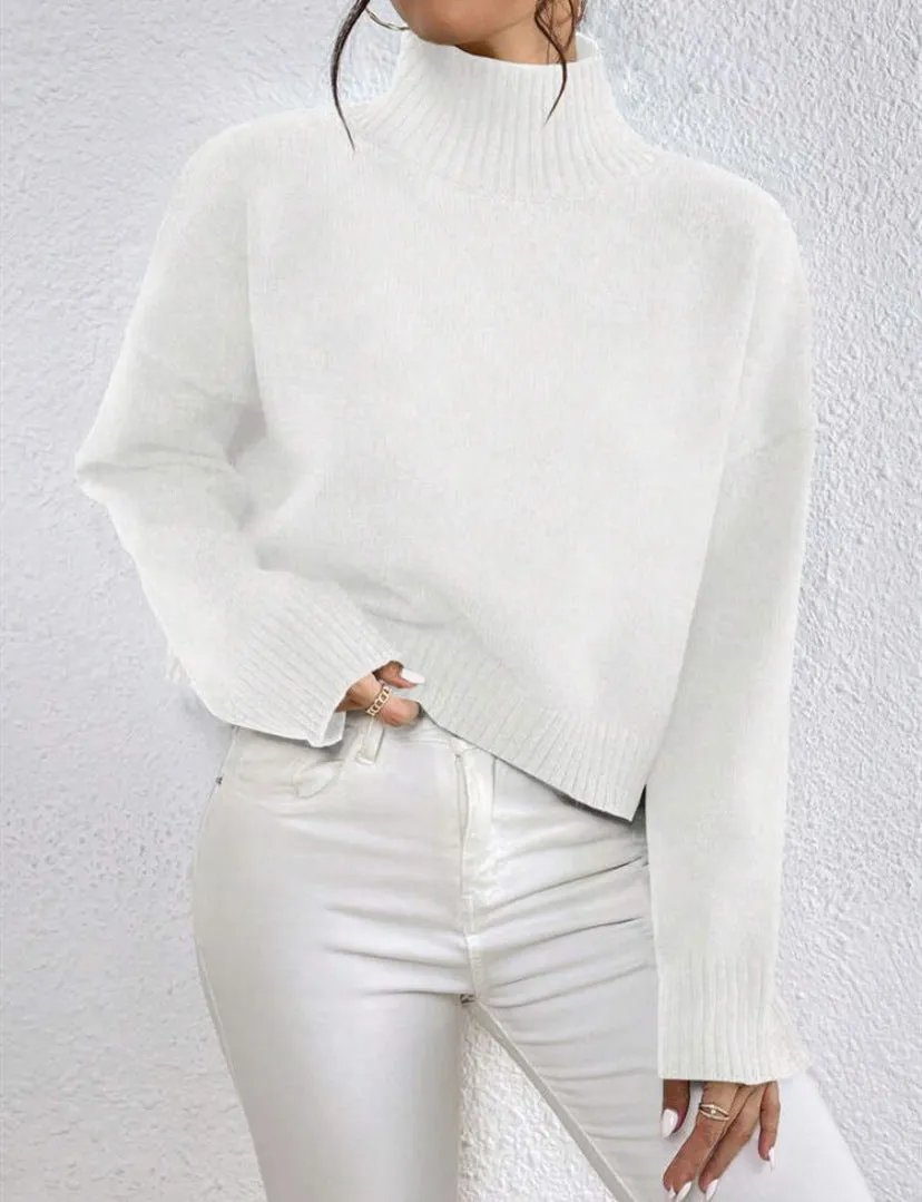 Loose versatile basic pullover for women in grey, round neck, long sleeves, medium thickness