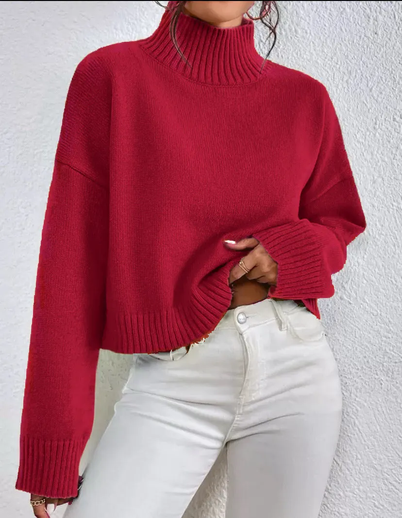 Loose versatile basic pullover for women in grey, round neck, long sleeves, medium thickness