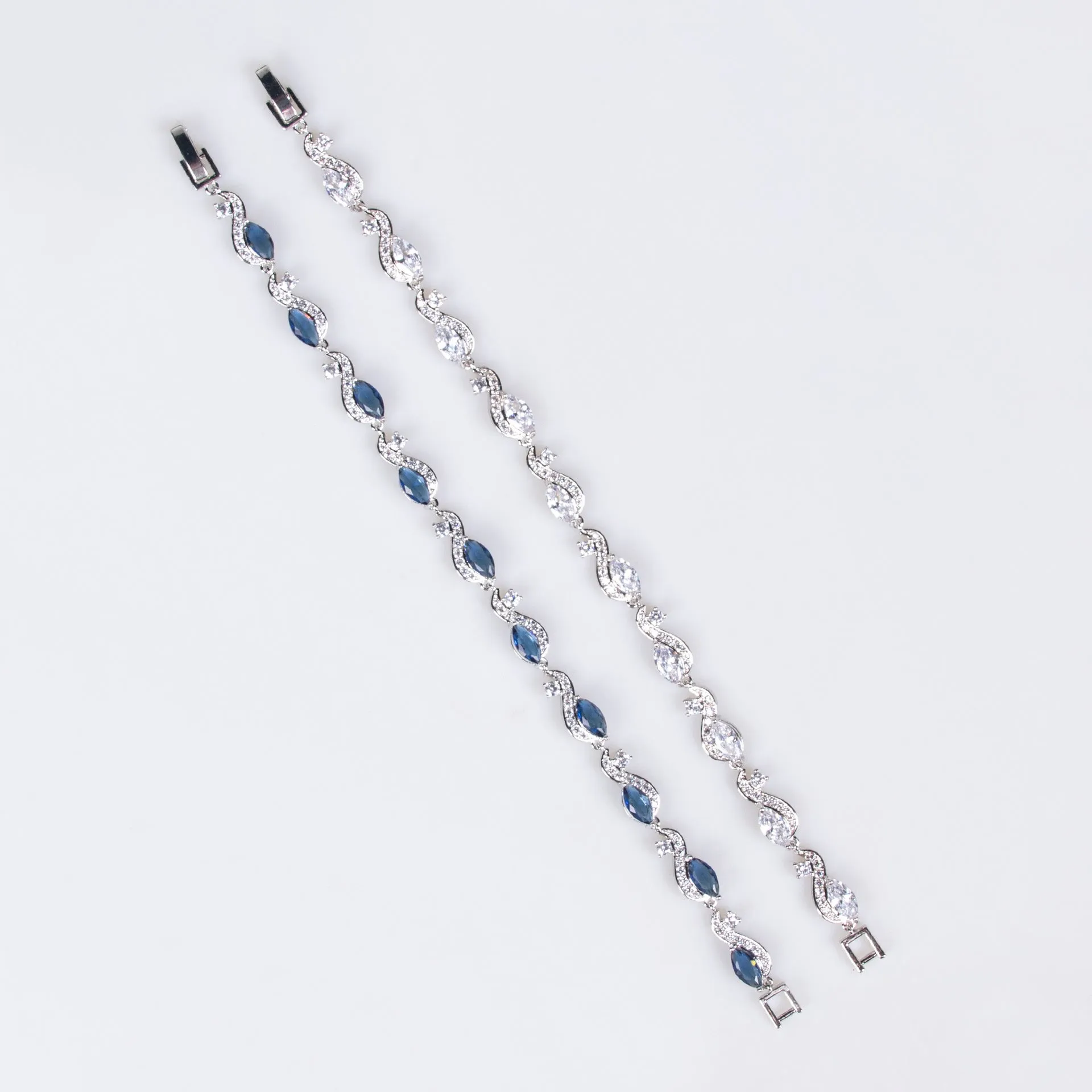 Zircon line bracelet for women, copper geometric shape, inlaid zircon, blue colour option