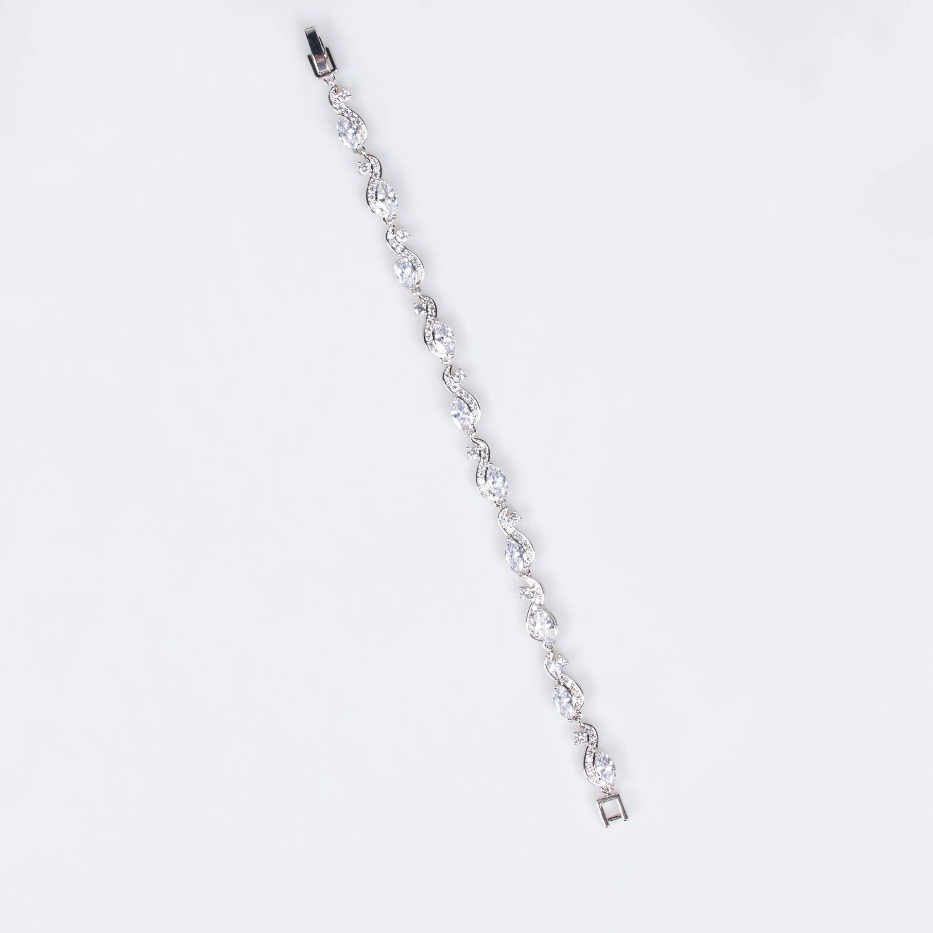 Zircon line bracelet for women, copper geometric shape, inlaid zircon, blue colour option