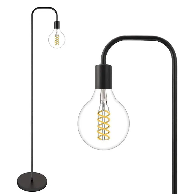 American country retro LED bedside lamp with black metal shade and USB port on bedside table