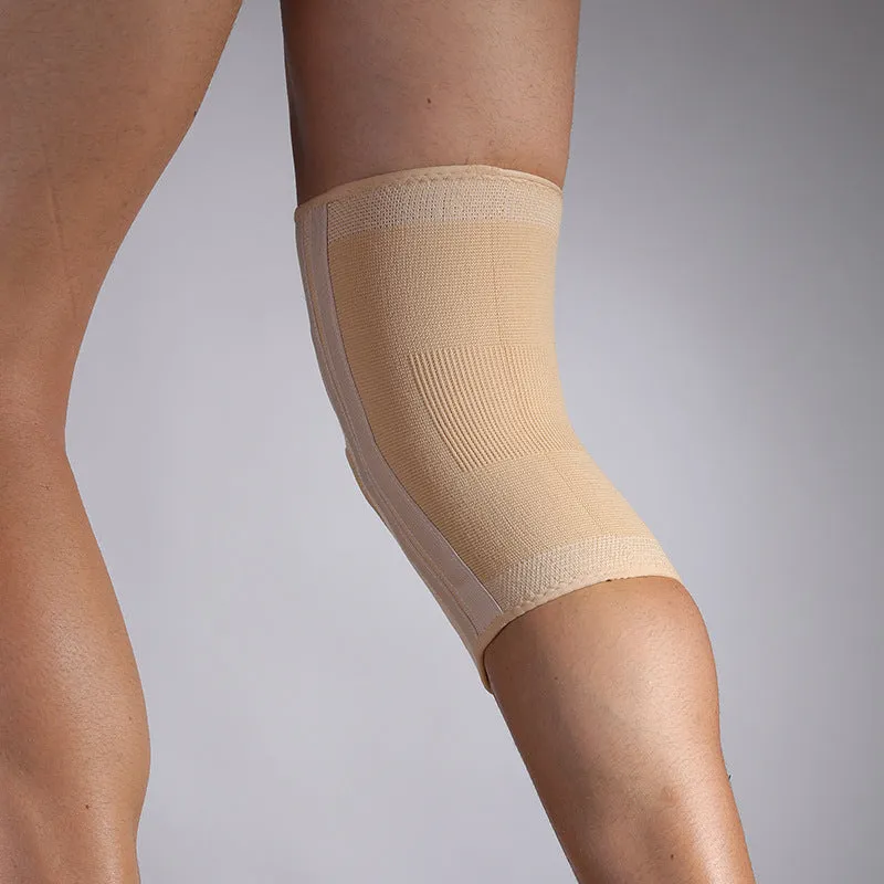 Nylon thick knee pad in skin colour on white background with M L XL size labels