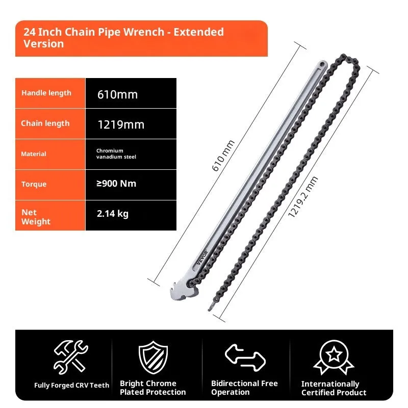 Aluminium heavy straight pipe wrench 18 inch with 95mm jaw opening on grey background