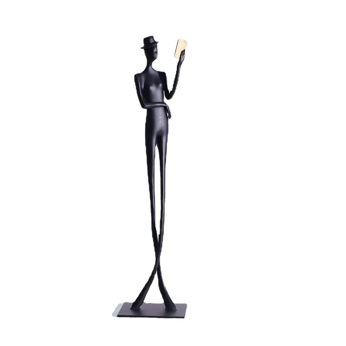 Black cast aluminium desktop sculpture of reading woman measuring 51 cm tall