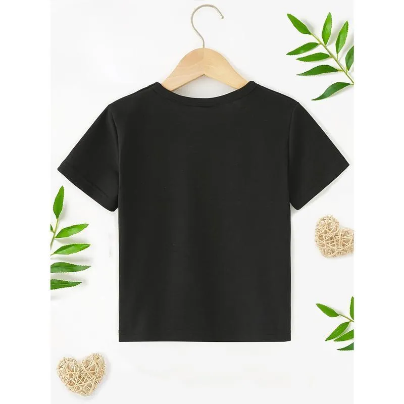 Black pure cotton short sleeve t-shirt for boys with European and American print style on white background