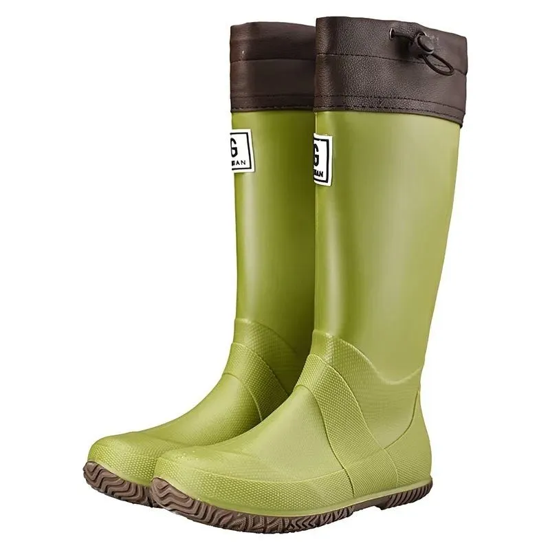 Men's and Women's High Non-slip Wear-resistant Rain Boots in black, with plastic upper and flat heel