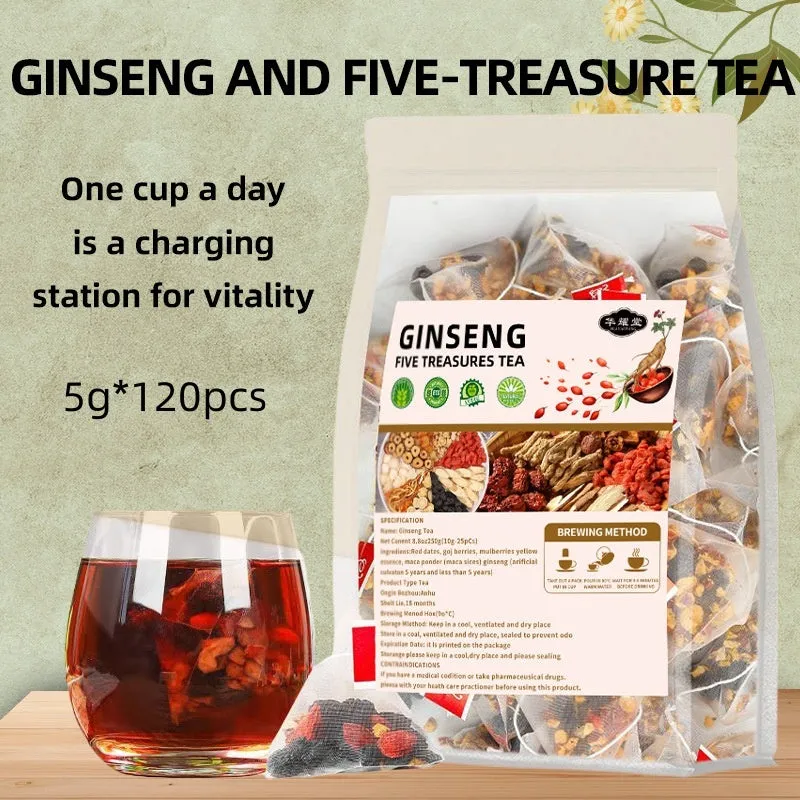 Ginseng Wubao Tea transparent bag showing 5g x 20 packs of herbal granules