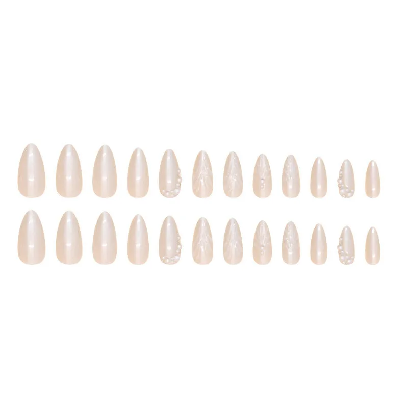 24 pieces of white press-on artificial nail tips with diamond sparkle finish in a pack