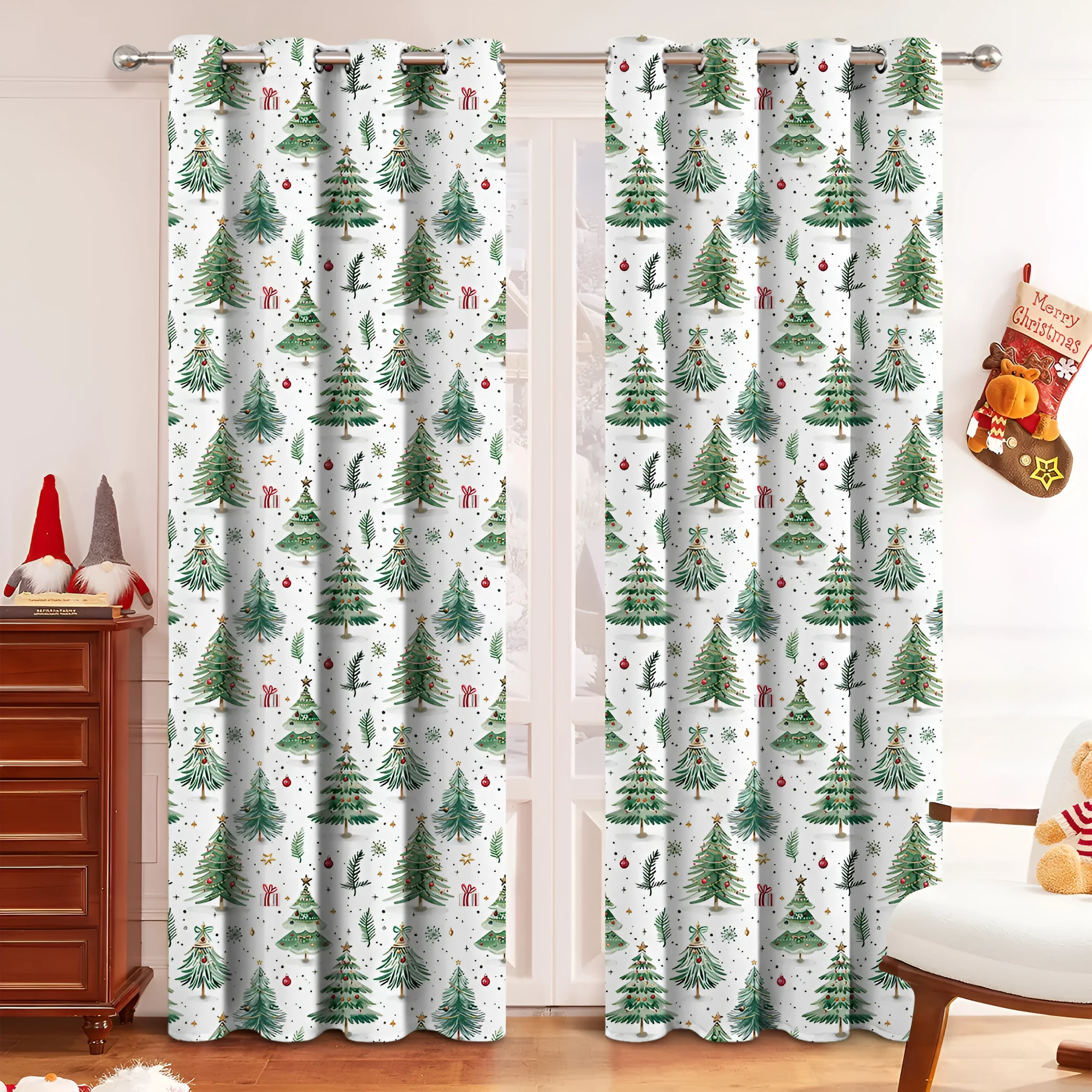 Christmas forest punching pattern polyester shading curtain showing decorative holes and modern design