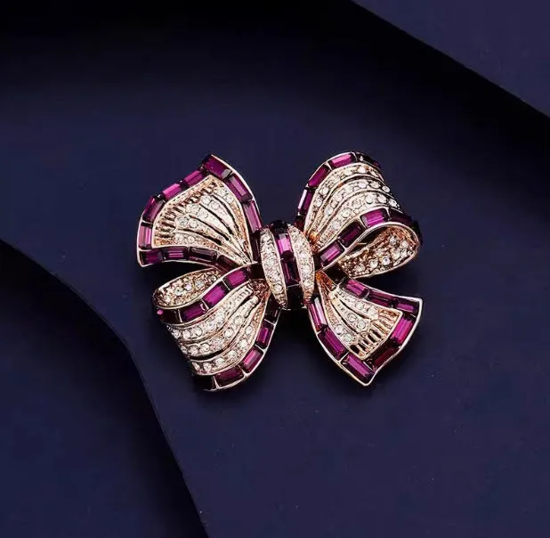 New purplish red bow alloy brooch for women with bow shape and alloy finish